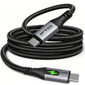 FTQ USB-C to USB-C 240W Braided Cable with LED Charge Indicator — PD 3.1, 0.3m / 1m / 2m