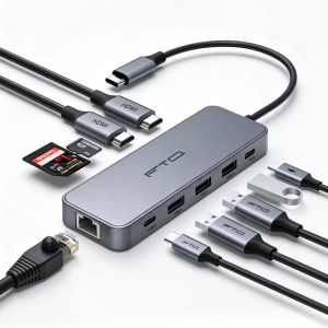 FTQ 10-in-1 USB-C Hub with Dual 4K HDMI, Gigabit Ethernet, SD Reader and 100W PD — FH-1001-01