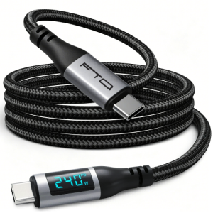 FTQ USB-C to USB-C 240W Braided Cable with LED Power Display — Real-Time Wattage Readout, PD 3.1, 0.3m / 1m / 2m